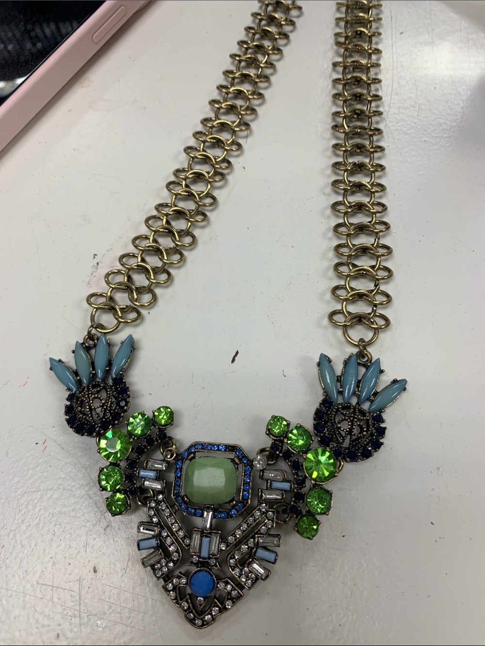 Statement Green & Blue Crystal Pendant Necklace